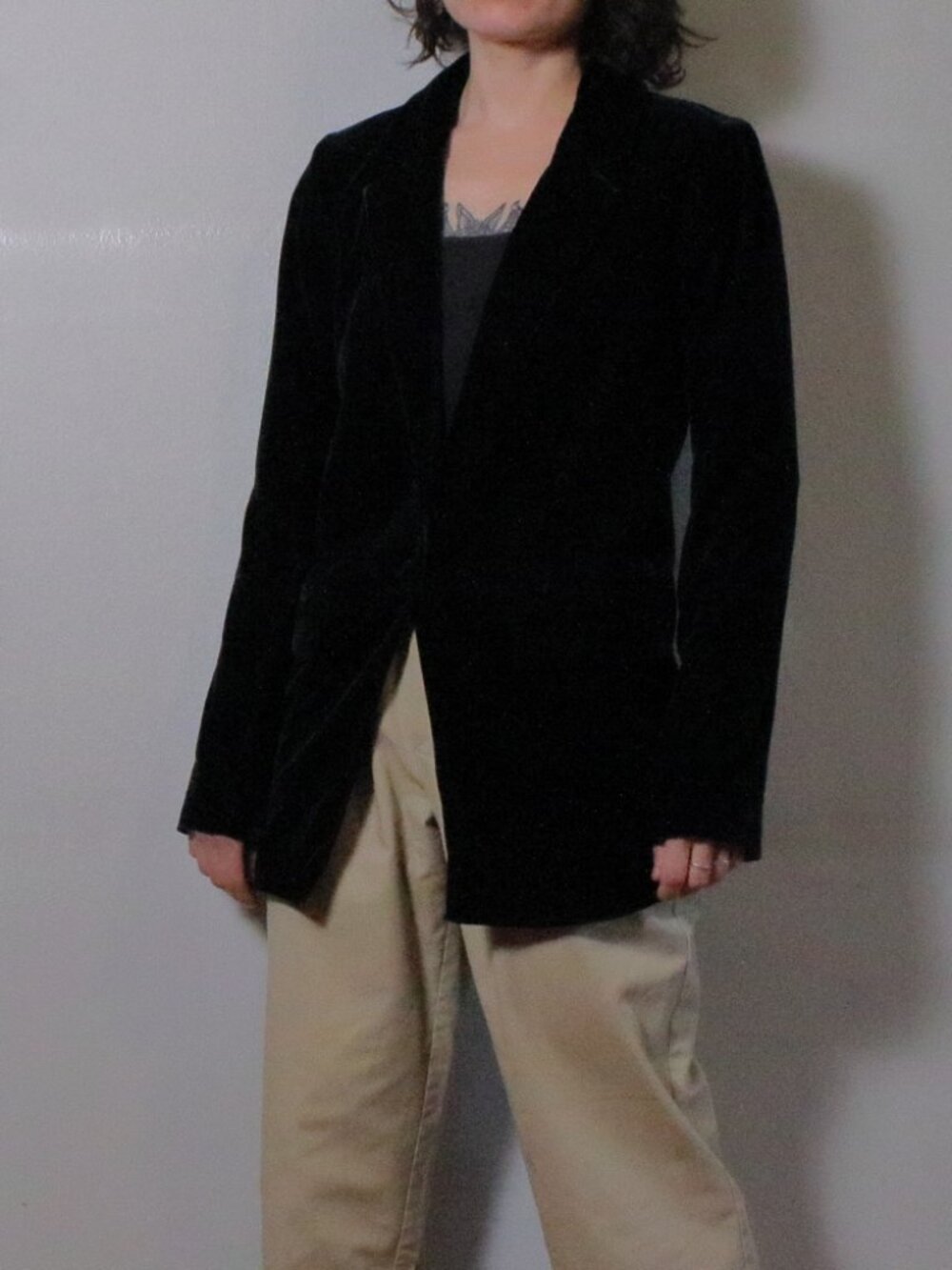 Open Edit Relaxed Velvet Blazer Navy Blue XXS